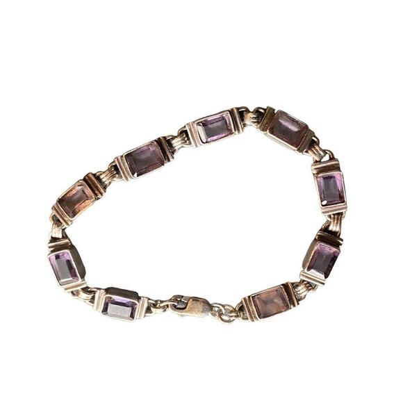 Amethyst Emerald shape Sterling silver 925 tennis bracelet art deco style - Picture 1 of 7